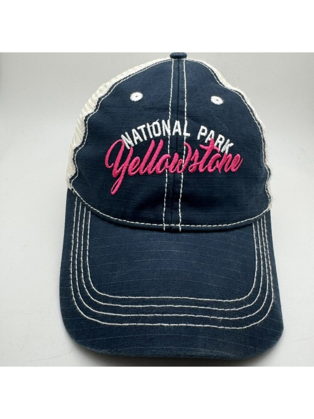 Prairie Mountain Yellowstone National Park Trucker Hat Cap Navy Cream Adjustable